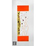 A contemporary slump glass wall hanging by David Bez decorated with an abstract design, applied