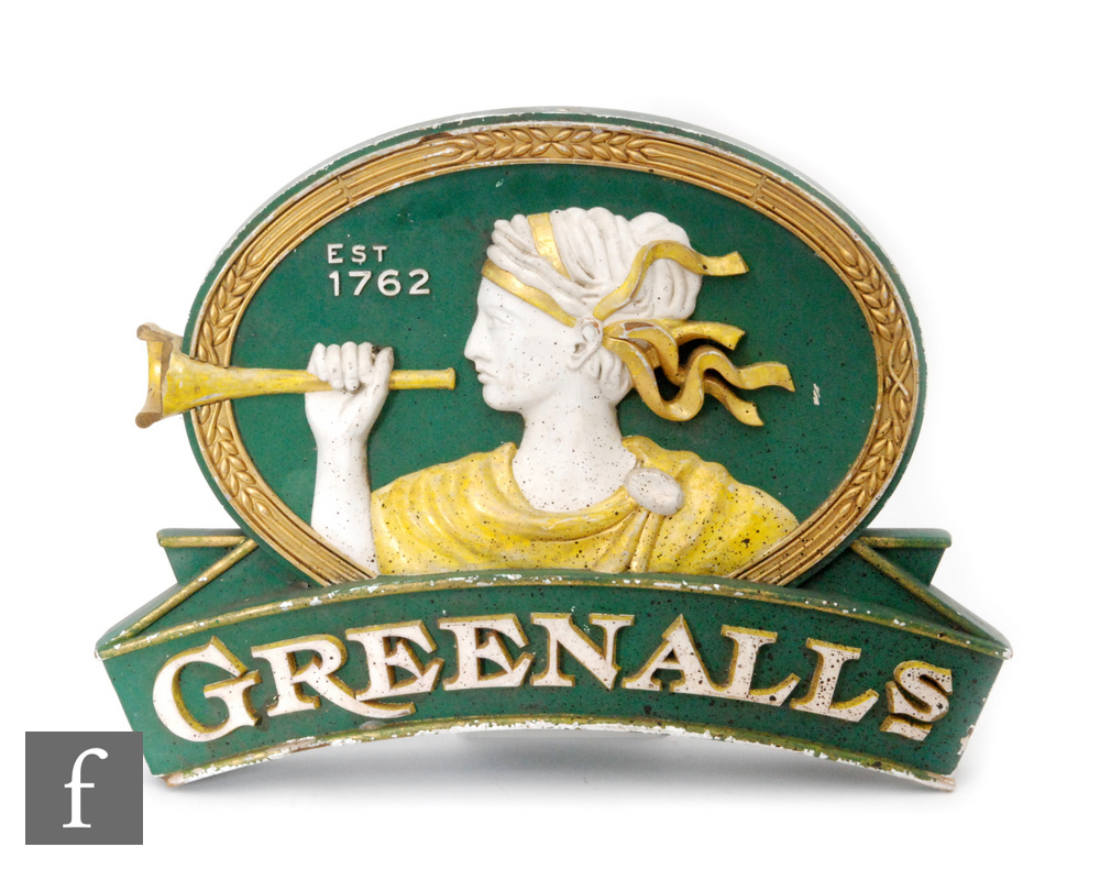 An early 20th Century double sided pictorial advertising Greehalls sign depicting a classical female