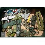 A collection of playworn diecast military models and aircraft by Dinky, Corgi, Matchbox and similar.
