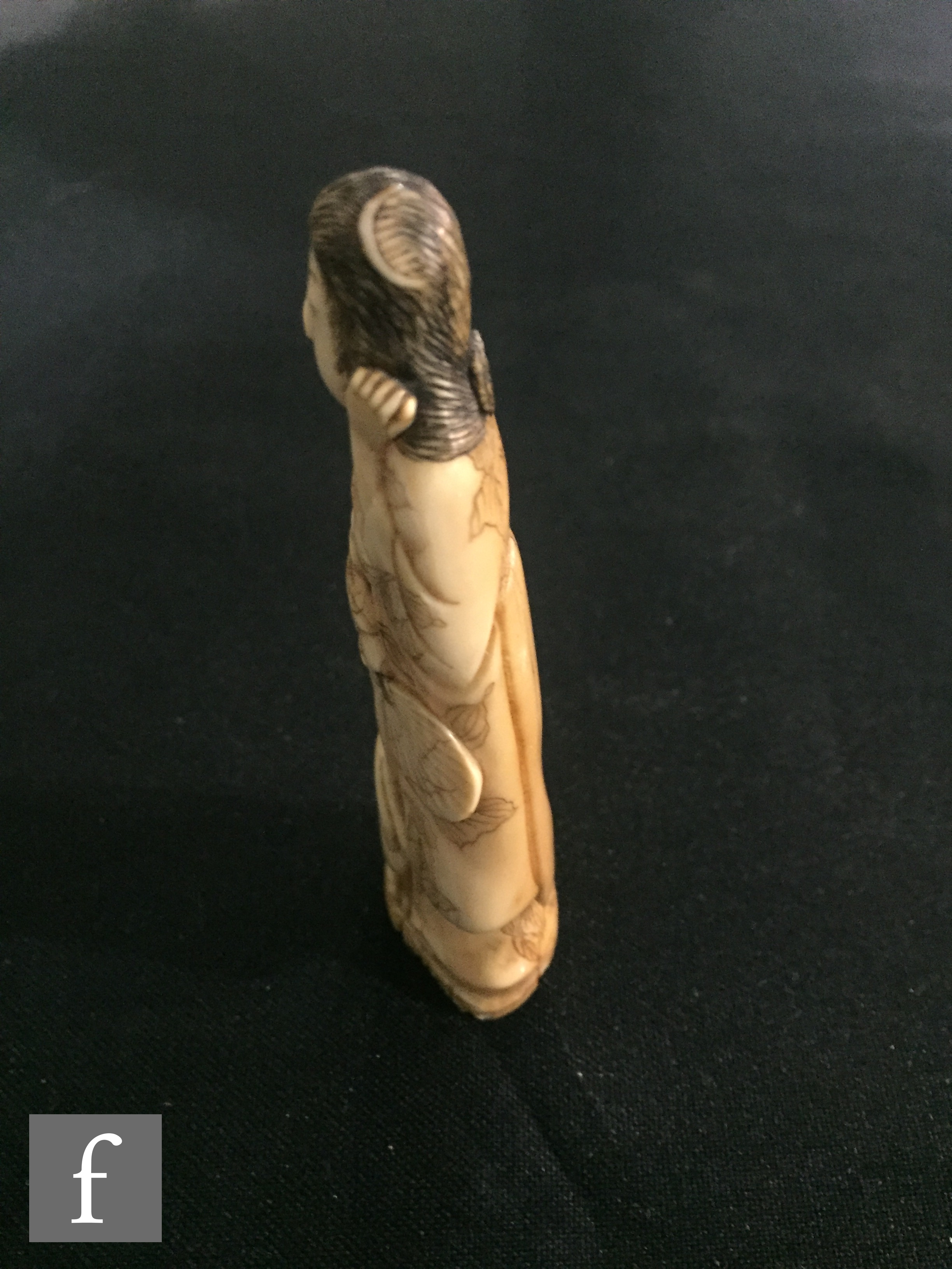 A 19th Century carved ivory seated figure of a man mixing tea with a stick, another of a scribe, a - Image 13 of 16