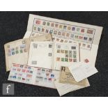 Two small schoolboy albums of stamps and a sheet of Japanese stamps etc. (qty)