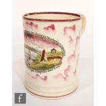 A 19th Century Sunderland pink lustre frog mug decorated with a panel 'A West View of the Cast