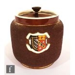 A late 19th Century Macintyre tobacco jar and cover, the whole with a brown stippled body with an
