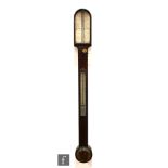 A George III rosewood stick barometer, the arched top incorporating a silver scale signed F
