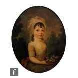 ENGLISH SCHOOL (EARLY 19TH CENTURY) - Portrait of a little girl wearing a pink dress and holding a