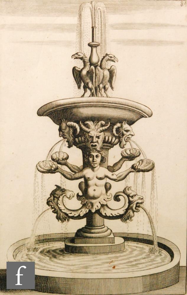 AFTER GIOVANNI BATISTA FALDA - Design for a Baroque fountain, engraving, framed, 28cm x 18cm, also