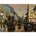 GEORGE BUSBY (1926-2005) - 'Gaslight in London', gouache, signed, inscribed on label verso,