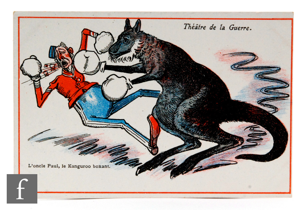 Sixteen Boer War Anti-British coloured cartoon type propaganda postcards, with French and German