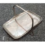 Art Nouveau secessionist Grania pewter cake tray or basket of rectangular form with loop handle