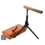 A late 19th Century French single drawer brass telescope with lens tube on ebonised tripod stand