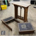 An early 20th Century Gothic style oak lectern, the base rail with pierced florette design, height