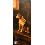 MAY HOPKINSON (EARLY 20TH CENTURY) - A hound in a stable, oil on canvas, signed and dated 1912,