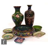 A collection of 20th Century Chinese and Japanese cloisonne, to include a Chinese squat dish, a