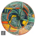 A later 20th Century Poole Pottery Studio plaque decorated with an abstract design in mixed palette,