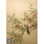 ELYSE ASHE LORD (1900-1971) - Bird on a branch, hand coloured etching, signed in pencil, numbered