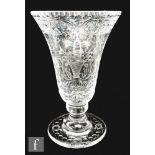 A 20th Century Tudor Crystal vase of flared trumpet form with knopped stem and circular foot cut and