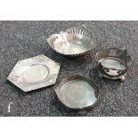 Four pieces of Art Nouveau secessionist pewter to include a Orivit preserve stand, numbered 2417A,