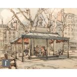 MODERN BRITISH SCHOOL - A pavilion in a London square, ink and wash drawing, signed indistinctly,
