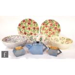 Three W.R. Midwinter 'Handcraft' bowls each decorated to the interior with crayon glaze floral
