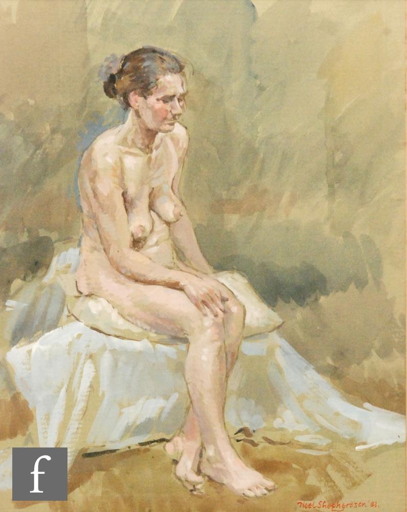 NOEL SHEPHERDSON (CONTEMPORARY) - Seated nude, gouache, signed, framed, 31cm x 25cm, also three