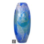 A later 20th Century Charlie Meaker studio glass vase of slender ovoid form, cased in clear