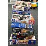 Nine assorted plastic model kits by Revell, Tamiya, Airfix, Revell and similar, comprising aircraft,