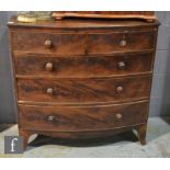 A 19th Century mahogany bow front chest of two short and three long drawers on splayed bracket feet,