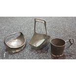 Three pieces of Art Nouveau secessionist pewter to include a Kayserzinn dish of elliptical form with