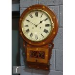 A late 19th Century inlaid circular mahogany drop dial wall clock, height 68cm.