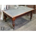 A Victorian mahogany writing table, the inset leather top with single end drawer on turned