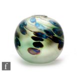 A later 20th Century studio glass vase by Norman Stuart Clarke, of globular form with blue spots and