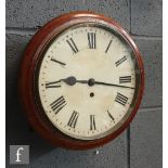 A late 19th Century mahogany circular wall clock by Purvis & Bishop, circular enameled dial and