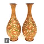 A pair of late 19th to early 20th Century Royal Doulton, Slaters Patent Chine ware bottle vases,