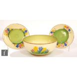 A Royal Staffordshire Pottery, A.J Wilkinson pottery Honeyglaze bowl decorated in the Spring