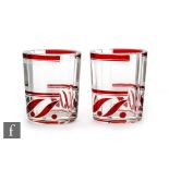 A pair of 1930s Czechoslovakian Art Deco shot glasses of compressed form, each with slice cut