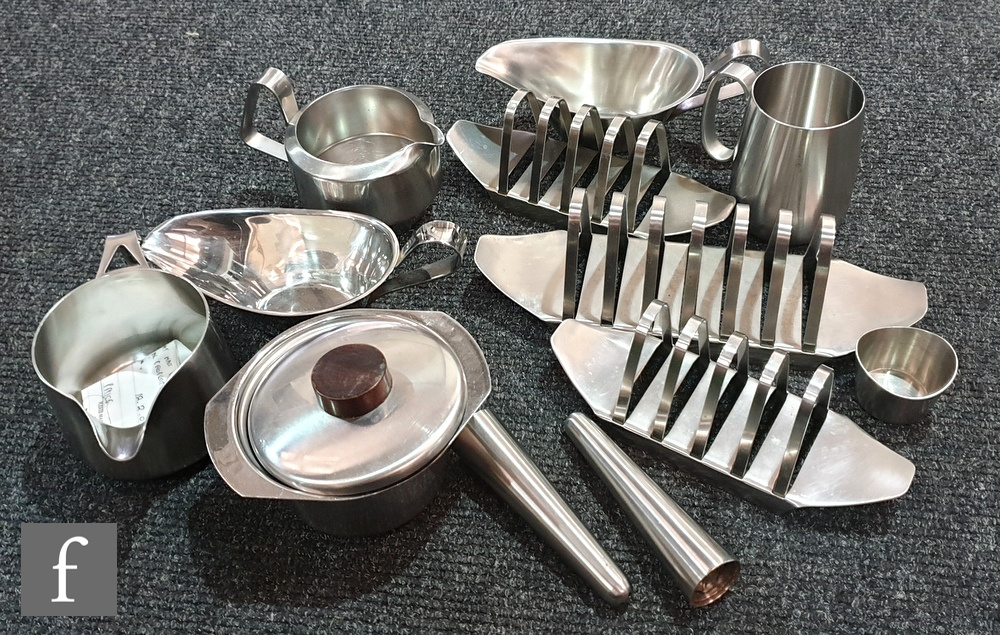 A collection of assorted Robert Welch Old Hall stainless steel to include toast racks, gravy and