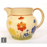 A 1930s Westport Pottery jug decorated by Florrie Cliff with hand painted flowers, painted mark,