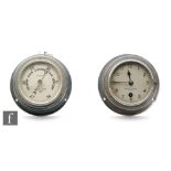 An eight day chromed cased bulk head clock and matching barometer by Negretti & Zambra No 12633.