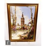 A French rectangular porcelain plaque hand painted with a Paris scene, bears indistinct factory