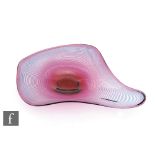 A later 20th Century Bob Crooks hand blown glass 'Energy' bowl with a pulled wave rim, the deep pink