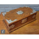 A Victorian oak two divisioned cigar box with plated corner mounts, stamped Harper Bristol, width