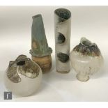 A collection of later 20th Century studio pottery by Barbara Watkins comprising a vase of sleeve