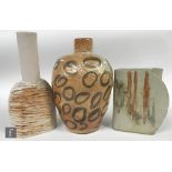 A collection of later 20th Century studio pottery by Barbara Watkins comprising an ovoid vase with