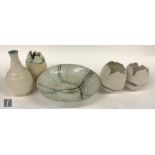 A collection of later 20th Century studio pottery by Barbara Watkins, comprising a bowl of