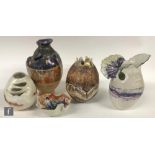 A collection of later 20th Century studio pottery by Barbara Watkins, comprising a vase of irregular