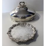 A large Victorian silver plated Dish Cover, with attractive decorated handle,