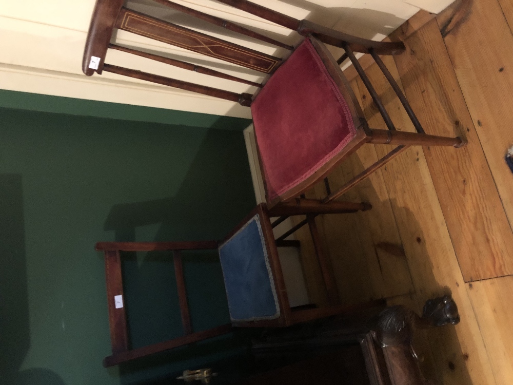 A pair of small inlaid Edwardian Bedroom Chairs, another inlaid Edwardian ditto, - Image 3 of 7