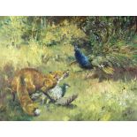 Michael Lyne, British (1912 - 1989) "Fox and Peacocks," O.O.C.