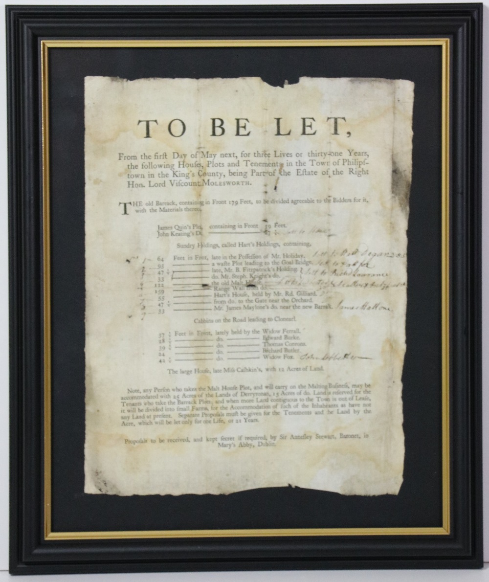 Town of Philipstown Co. Offaly: Auction Poster - "To be Let ....