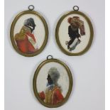 Continental School Miniatures: A set of 3 oval miniatures, head and shoulders,